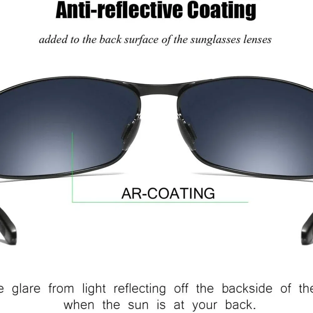 Rectangular Polarized Sunglasses Al-Mg Alloy Temple Spring Hinge UV400 - Picture 3 of 6